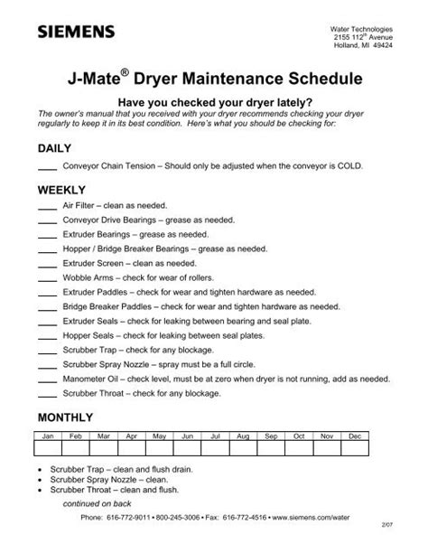 Dryer Maintenance Checklist